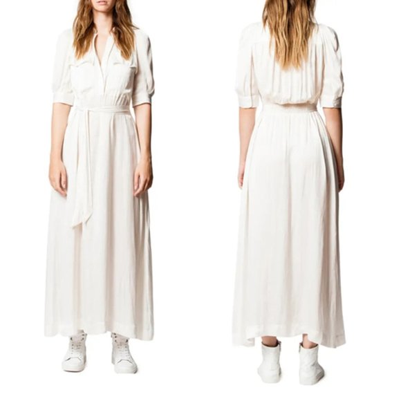 NWT $598 Zadig & Voltaire Remedy Satin Pocket Maxi Shirt dress SIZE S, M